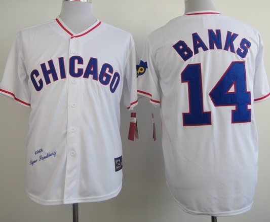 Chicago Cubs 14 Ernie Banks White 1968 Throwback MLB Jerseys