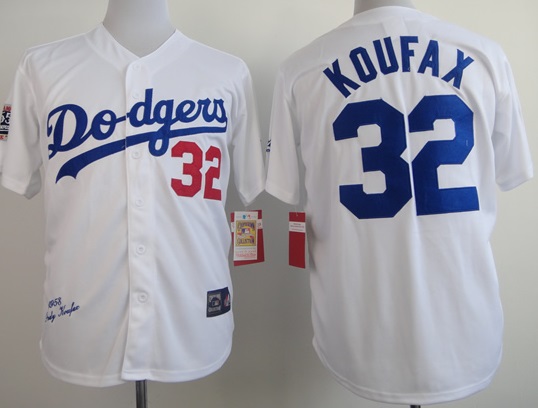 Los Angeles Dodgers 32 Sandy Koufax 1958 White Majestic MLB Jerseys