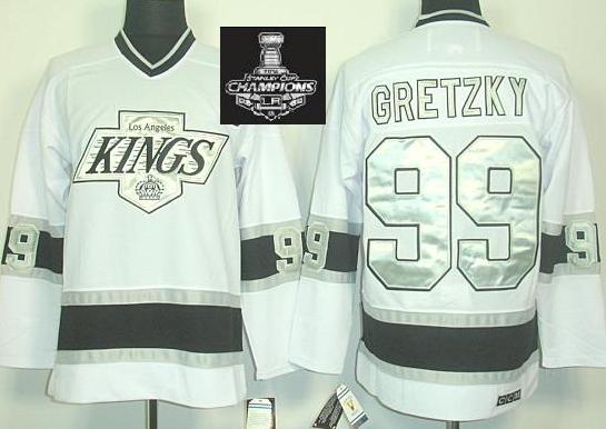 Los Angeles Kings 99 Wayne Gretzky White Silver NHL Jerseys With 2014 Stanley Cup Champions Patch
