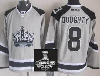 Los Angeles Kings 8 Drew Doughty Grey Stadium Series NHL Jerseys With 2014 Stanley Cup Champions Patch