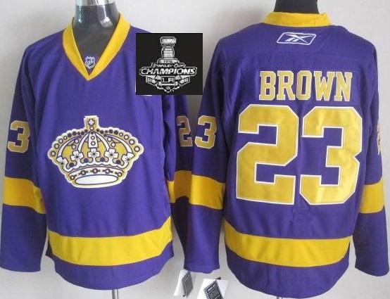 Los Angeles Kings 23 Dustin Brown Purple NHL Jerseys With 2014 Stanley Cup Champions Patch