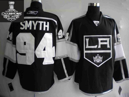 Los Angeles Kings 94 SMYTH Black NHL Jerseys With 2014 Stanley Cup Champions Patch