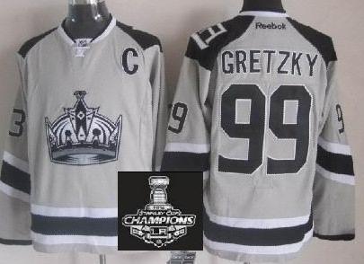 Los Angeles Kings 99 Wayne Gretzky Grey Stadium Series NHL Jersey With 2014 Stanley Cup Champions Patch
