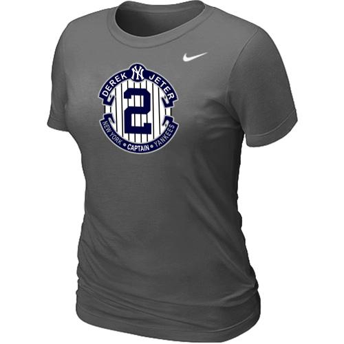 Women Nike New York Yankees 2 Derek Jeter Official Final Season Commemorative Logo Blended T-Shirt D.Grey
