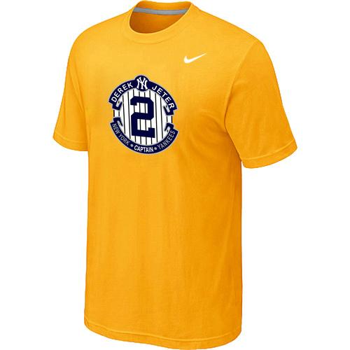 Nike New York Yankees 2 Derek Jeter Official Final Season Commemorative Logo T-Shirt Yellow