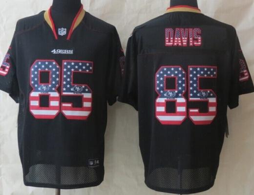 Nike San Francisco 49ers 85 Vernon Davis Black USA Flag Fashion Elite NFL Jerseys