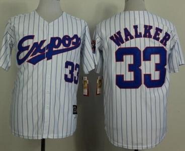 Montreal Expos #33 Larry Walker White(Black Strip) 1982 Mitchell And Ness MLB Jersey