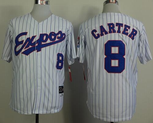 Montreal Expos #8 Gary Carter White(Black Strip) 1982 Mitchell And Ness MLB Jersey