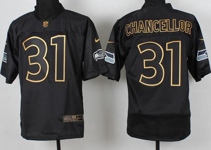 Nike Seattle Seahawks 31 Kam Chancellor 2014 PRO Gold Lettering Fashion Black NFL Jerseys