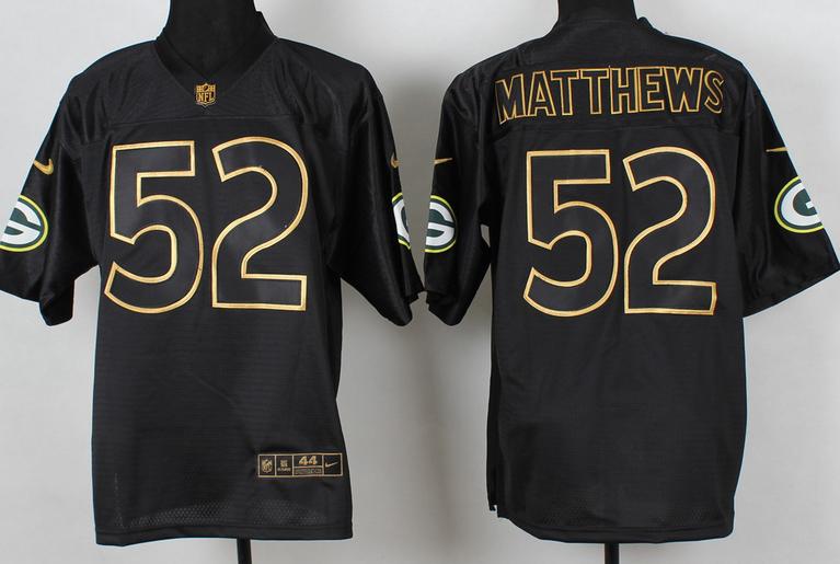 Nike Green Bay Packers 52 Clay Matthews 2014 PRO Gold Lettering Fashion Black NFL Jerseys