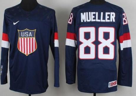 2014 IIHF ICE Hockey World Championship USA Team 88 Peter Mueller Blue Jerseys