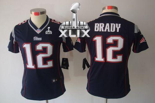 Women's Nike Patriots #12 Tom Brady Navy Blue Team Color Super Bowl XLIX Stitched NFL Limited Jersey