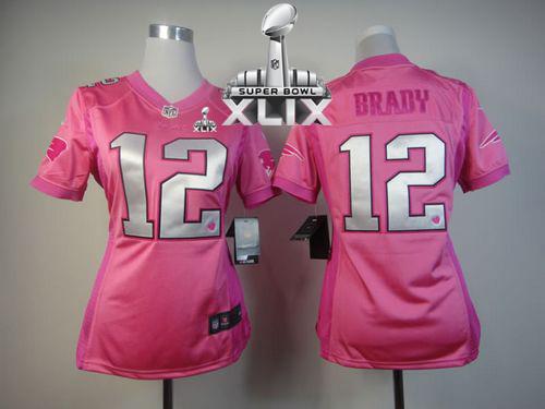 Women's Nike Patriots #12 Tom Brady Pink Super Bowl XLIX Be Luv'd Stitched NFL Elite Jerseys