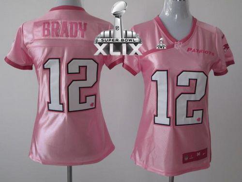 Women's Nike Patriots #12 Tom Brady Pink Super Bowl XLIX Be Luv'd Stitched NFL Elite Jersey