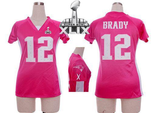 Women's Nike Patriots #12 Tom Brady Pink Draft Him Name & Number Top Super Bowl XLIX Stitched NFL Elite Jersey