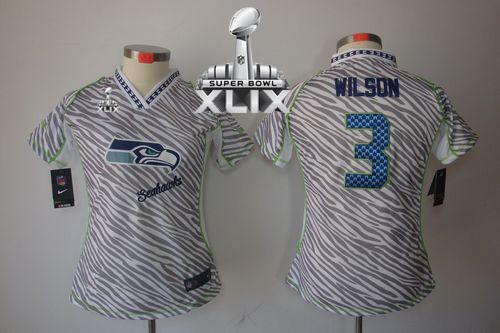 Women's Nike Seahawks #3 Russell Wilson Zebra Super Bowl XLIX Stitched NFL Elite Jersey