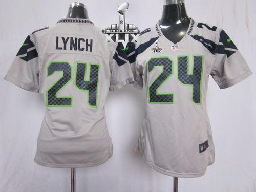 Women's Nike Seahawks #24 Marshawn Lynch Grey Alternate Super Bowl XLIX Stitched NFL Elite Jersey