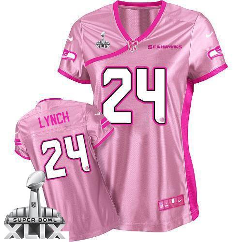 Women's Nike Seahawks #24 Marshawn Lynch Pink Super Bowl XLIX Be Luv'd Stitched NFL Elite Jerseys