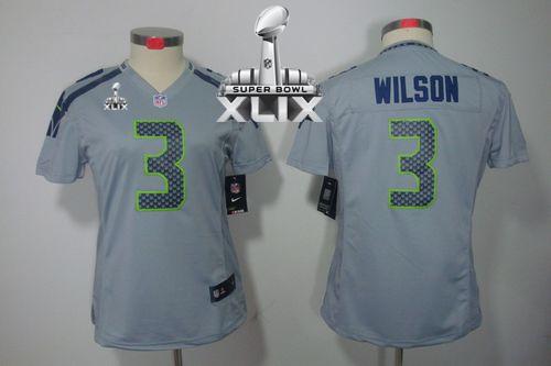 Women's Nike Seahawks #3 Russell Wilson Grey Alternate Super Bowl XLIX Stitched NFL Limited Jersey