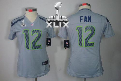 Women's Nike Seahawks #12 Fan Grey Alternate Super Bowl XLIX Stitched NFL Limited Jersey