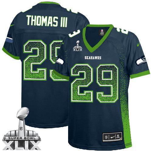 Women's Nike Seahawks #29 Earl Thomas III Steel Blue Team Color Super Bowl XLIX Stitched NFL Elite Drift Fashion Jersey