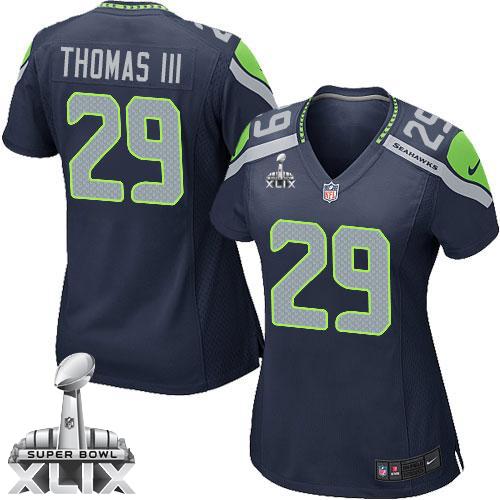 Women's Nike Seahawks #29 Earl Thomas III Steel Blue Super Bowl XLIX Stitched NFL Elite Jersey