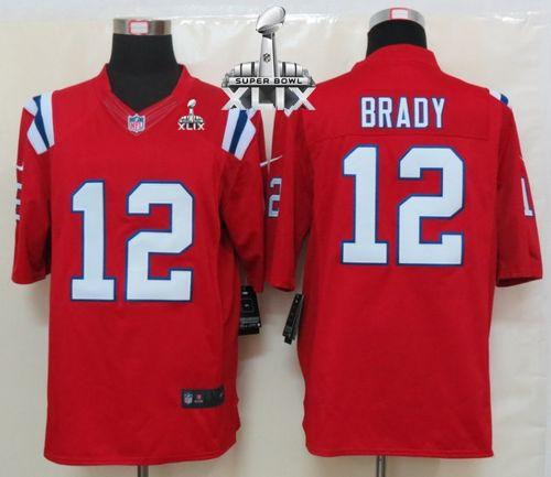 Nike Patriots #12 Tom Brady Red Alternate Super Bowl XLIX Men's Stitched NFL Limited Jersey