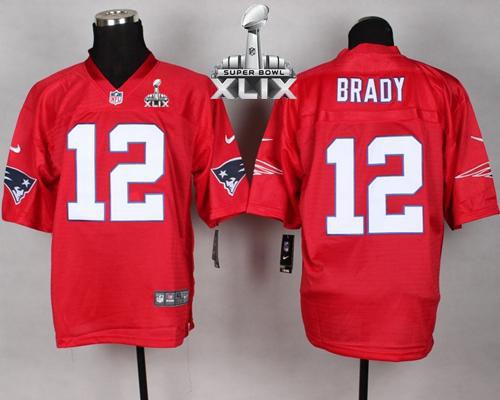 Nike Patriots #12 Tom Brady Red Super Bowl XLIX Men's Stitched NFL Elite QB Practice Jersey