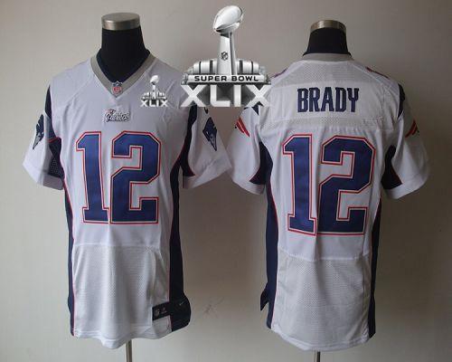 Nike Patriots #12 Tom Brady White Super Bowl XLIX Men's Stitched NFL Elite Jersey