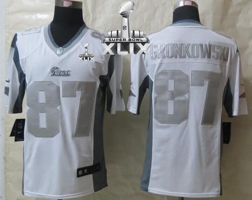 Nike Patriots #87 Rob Gronkowski White Super Bowl XLIX Men's Stitched NFL Limited Platinum Jersey