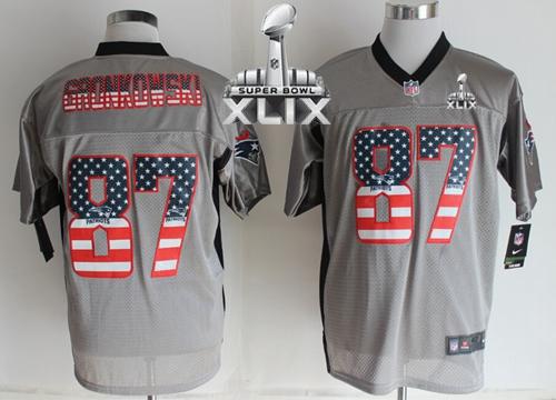 Nike Patriots #87 Rob Gronkowski Grey Super Bowl XLIX Men's Stitched NFL Elite USA Flag Fashion Jersey