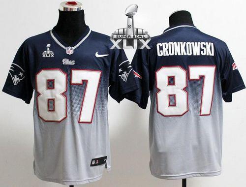 Nike Patriots #87 Rob Gronkowski Navy Blue Grey Super Bowl XLIX Men's Stitched NFL Elite Fadeaway Fashion Jersey
