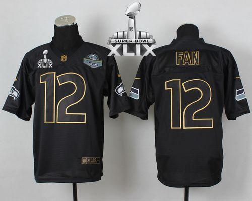 Nike Seahawks #12 Fan Black Gold No. Fashion Super Bowl XLIX Men's Stitched NFL Elite Jersey