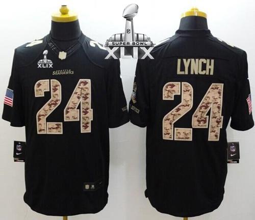 Nike Seahawks #24 Marshawn Lynch Black Super Bowl XLIX Men's Stitched NFL Limited Salute to Service Jersey