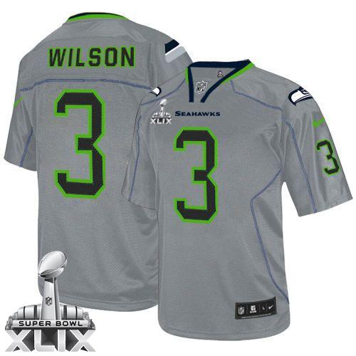 Nike Seahawks #3 Russell Wilson Lights Out Grey Super Bowl XLIX Men's Stitched NFL Elite Jersey