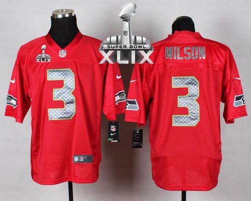 Nike Seahawks #3 Russell Wilson Red Super Bowl XLIX Men's Stitched NFL Elite QB Practice Jersey