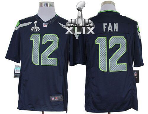 Nike Seahawks #12 Fan Steel Blue Team Color Super Bowl XLIX Men's Stitched NFL Limited Jersey