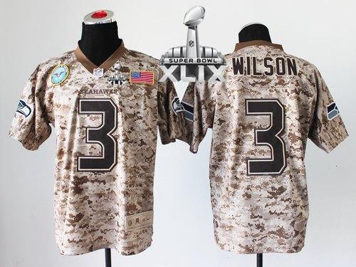 Nike Seahawks #3 Russell Wilson Camo Super Bowl XLIX Men's Stitched NFL New Elite USMC Jersey