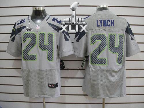 Nike Seahawks #24 Marshawn Lynch Grey Alternate Super Bowl XLIX Men's Stitched NFL Elite Jersey