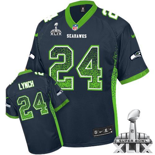 Nike Seahawks #24 Marshawn Lynch Steel Blue Team Color Super Bowl XLIX Men's Stitched NFL Elite Drift Fashion Jersey