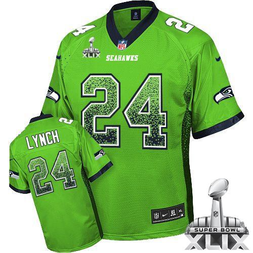 Nike Seahawks #24 Marshawn Lynch Green Super Bowl XLIX Men's Stitched NFL Elite Drift Fashion Jersey