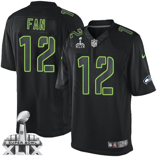 Nike Seahawks #12 Fan Black Super Bowl XLIX Men's Stitched NFL Impact Limited Jersey