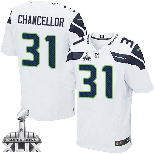 Nike Seahawks #31 Kam Chancellor White Super Bowl XLIX Men's Stitched NFL Elite Jersey