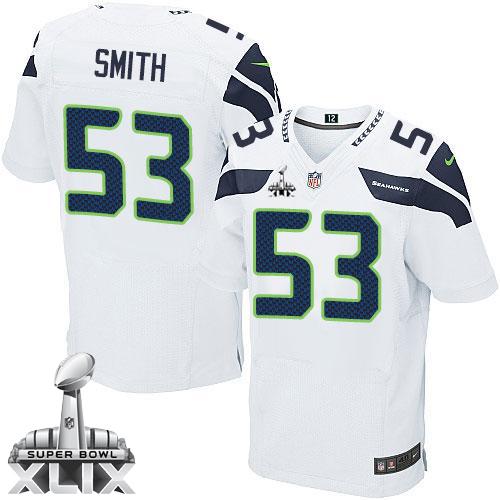 Nike Seahawks #53 Malcolm Smith White Super Bowl XLIX Men's Stitched NFL Elite Jersey