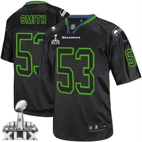 Nike Seahawks #53 Malcolm Smith Lights Out Black Super Bowl XLIX Men's Stitched NFL Elite Jersey