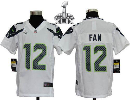 Youth Nike Seahawks #12 Fan White Super Bowl XLIX Stitched NFL Elite Jersey