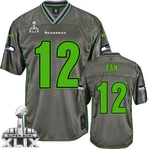 Youth Nike Seahawks #12 Fan Grey Super Bowl XLIX Stitched NFL Elite Vapor Jersey