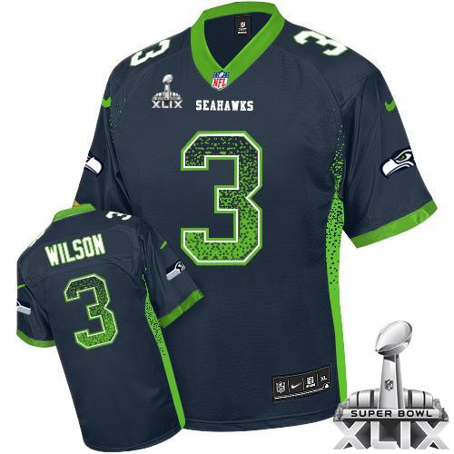 Youth Nike Seahawks #3 Russell Wilson Steel Blue Team Color Super Bowl XLIX Stitched NFL Elite Drift Fashion Jersey