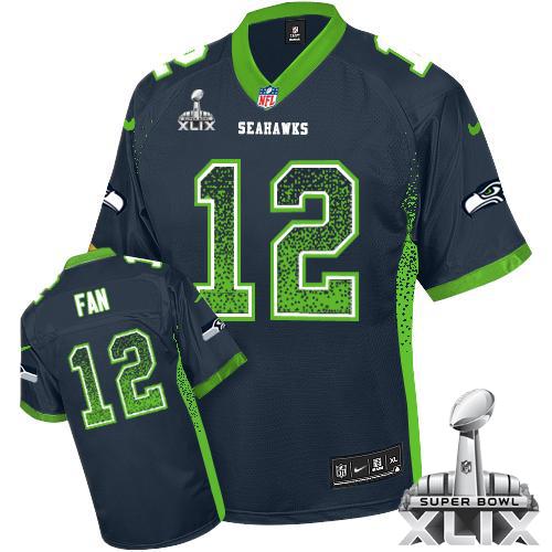 Youth Nike Seahawks #12 Fan Steel Blue Team Color Super Bowl XLIX Stitched NFL Elite Drift Fashion Jersey