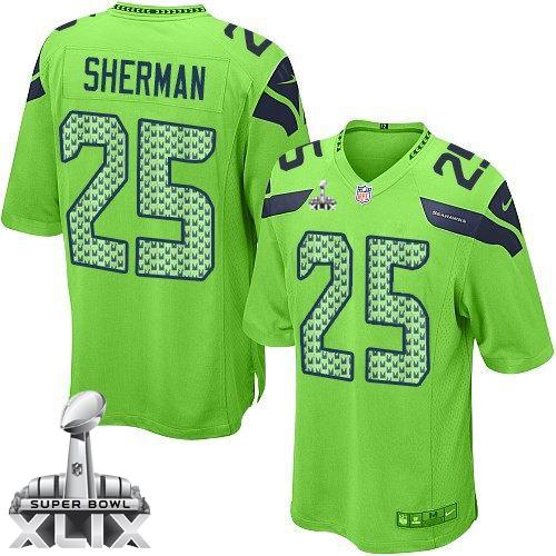 Youth Nike Seahawks #25 Richard Sherman Green Alternate Super Bowl XLIX Stitched NFL Elite Jersey